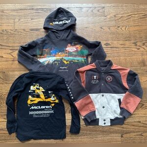 Abercrombie Kids Racing Bundle Varsity Jacket Hoodie Long Sleeve Tee Boys 7/8